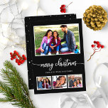 Invitación 4 Fotos Collage Feliz Navidad Negro moderno<br><div class="desc">4 fotos Collage Feliz Navidad Invitación moderna de color negro</div>