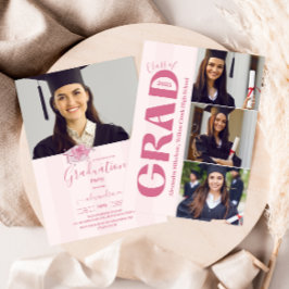 Invitación 4 Fotos Coquette Pink Bow Graduation Party