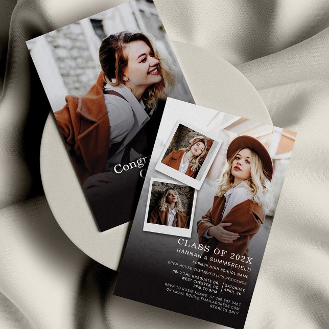 Invitación 4 fotos de graduación moderna de 2023 (Graduation 2024 Open House Party Photo Collage Invitation)