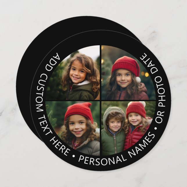 Invitación 4 Fotos en Colage con Curvatura y Texto Personaliz (Anverso / Reverso)