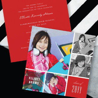 Invitación 4 Fotos Minimalista Fiesta de Graduación Cuadrado
