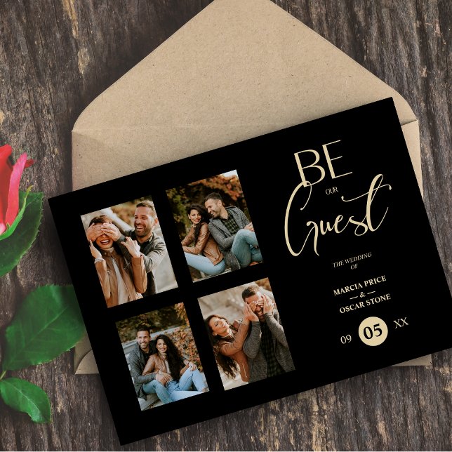 Invitación 4 fotos Sea nuestro invitado Boda negro Fancy (Subido por el creador)