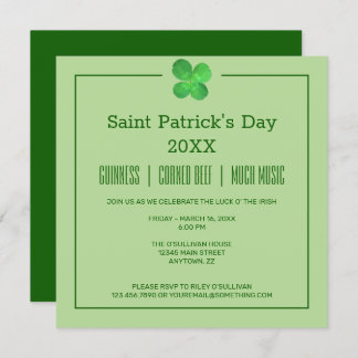 Invitación 4 Leaf Clover Irlandés Shamrock St Patrons Day