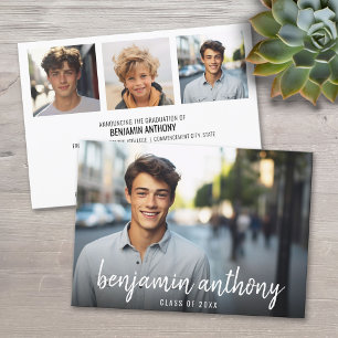 Invitación 4 Nombre de Collage de fotos en guión - Graduación