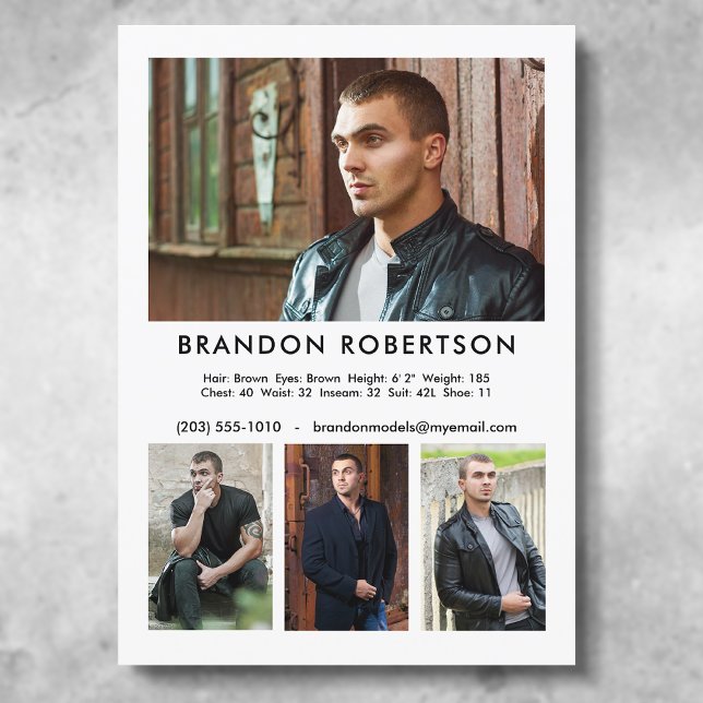 Invitación 4 Photo Model Actor 5x7 Comp/Zed Card Template (Available in high quality print or digital download for quick messaging, email or self printing.)
