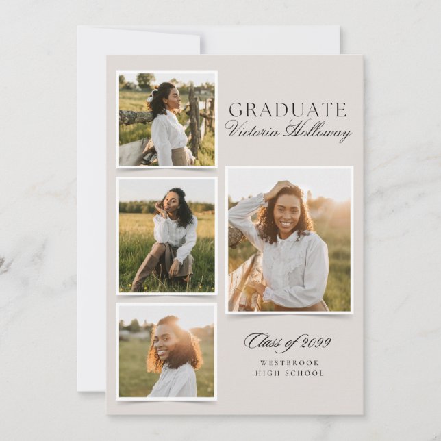 Invitación 4 Photo Modern Ivory Graduation Announcement  (Anverso)
