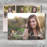 Invitación 4 Photo Trendy Pink Chic Sweet 16 Party<br><div class="desc">This simple and modern pastel blush pink rose gold glitter ombre Elegant Script Photo sweet 16 birthday Party Invitation is fully personalized. Add four different photos of the teen on the faux glitter invite. Elagant and chic graduation party invitation features your teen's photo in a simple elegant white font overlay....</div>