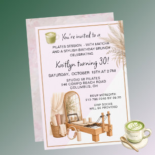 Invitación 4 Pilates y Matcha (cualquier edad) Cumpleaños 30