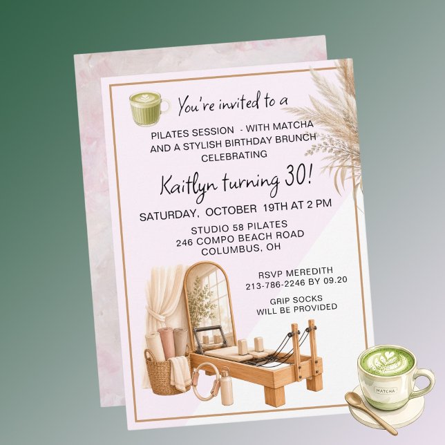 Invitación 4 Pilates y Matcha (cualquier edad) Cumpleaños 30  (Subido por el creador)