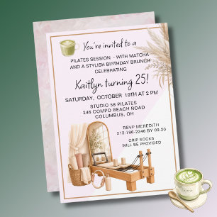 Invitación 4 Pilates y Matcha (cualquier edad) Cumpleaños 30 