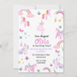 Invitación 4 siempre mágicos, cumpleaños de unicornio, arcoir