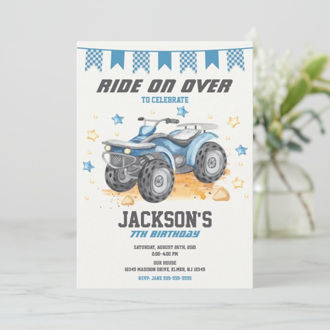 Invitación 4 Wheeler Birthday Invitation / Quad Bike / ATV (Anverso de pie)