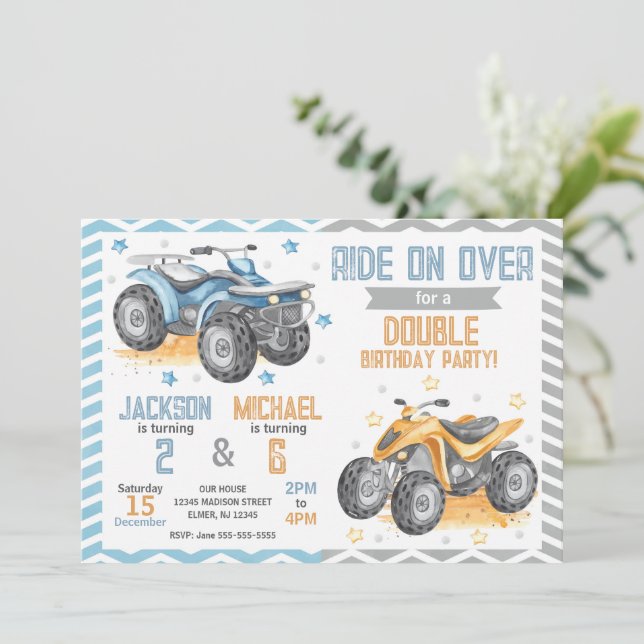 Invitación 4 Wheeler Quad Bike ATV Joint Birthday Invitation (Anverso de pie)