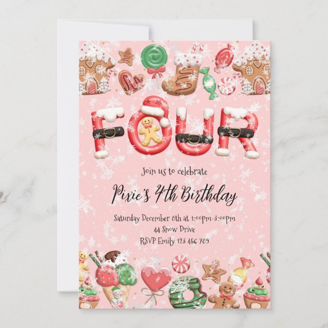 Invitación 4th Birthday Christmas Party Invitation (Anverso)