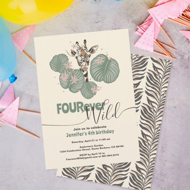 Invitación 4th Birthday Tropical Giraffe Animal Party (Subido por el creador)