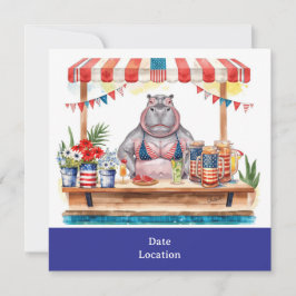 Invitación 4th July Pool Party with Hippo in Bikini 