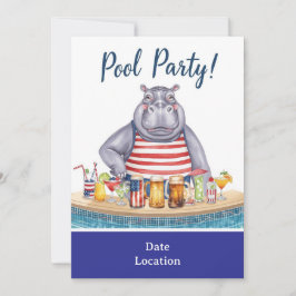 Invitación 4th July Pool Party with Hippo in Bikini 
