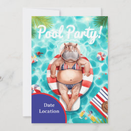 Invitación 4th July Pool Party with Hippo in Bikini 