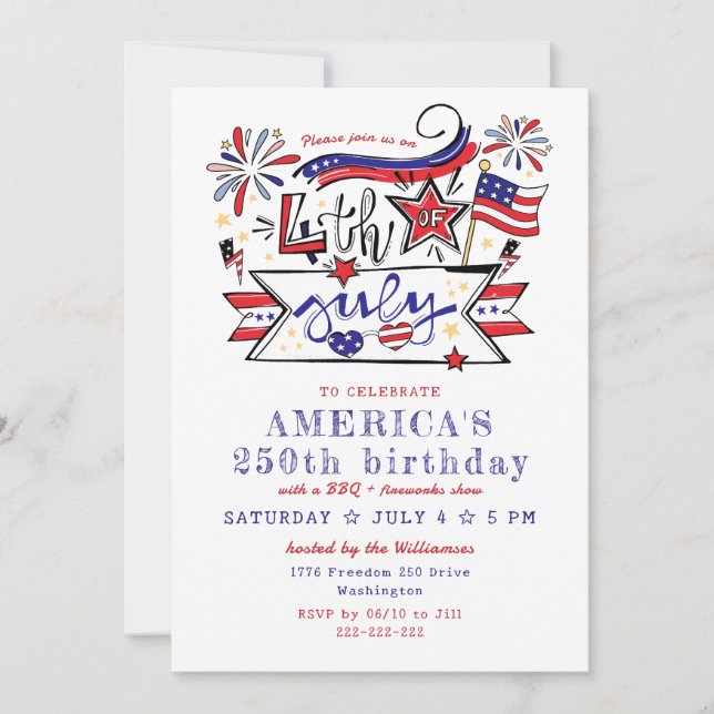 Invitación 4th of July Backyard BBQ & Fireworks America 250 (Anverso)