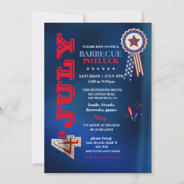 Invitación 4th of July Barbecue Potluck Party 