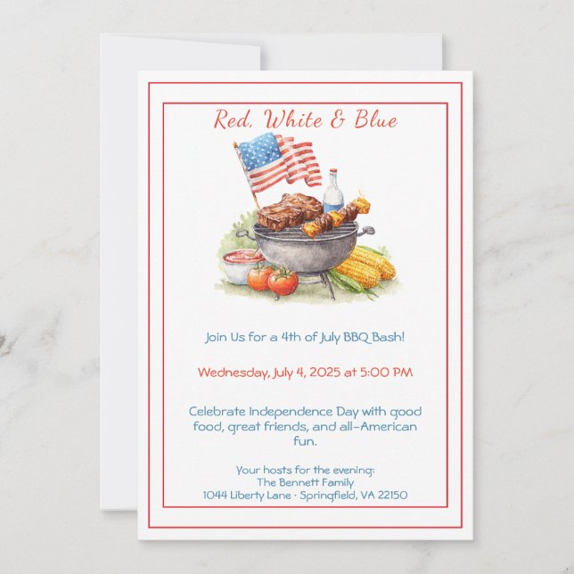 Invitación 4th of July BBQ Invitation – Patriotic Backyard  (Anverso)