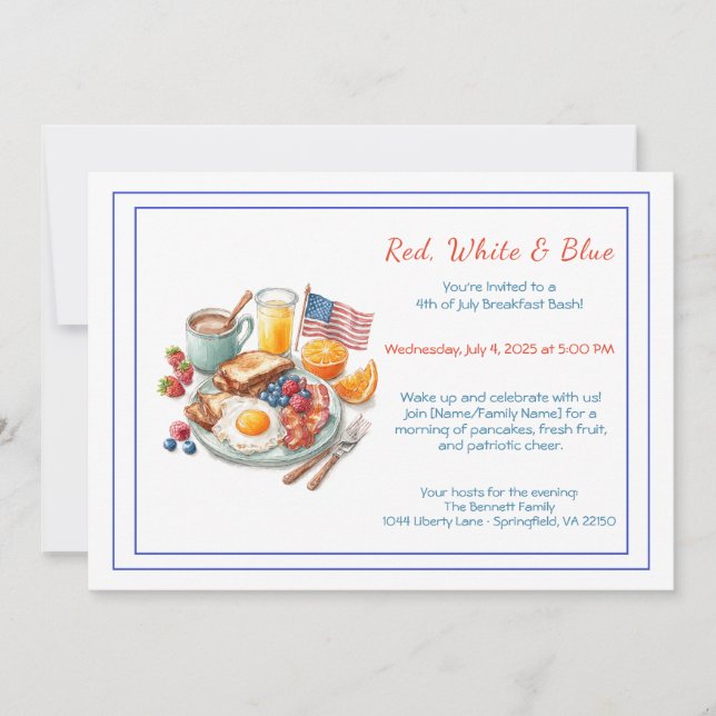 Invitación 4th of July Breakfast Invitation – Patriotic  (Anverso)