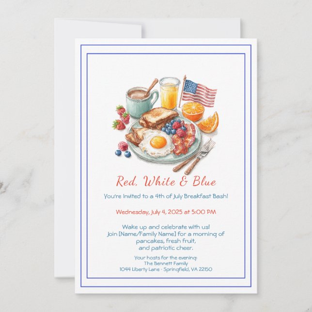 Invitación 4th of July Breakfast Invitation – Patriotic  (Anverso)