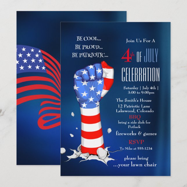 Invitación 4th of July Celebration American Flag Fist (Anverso / Reverso)