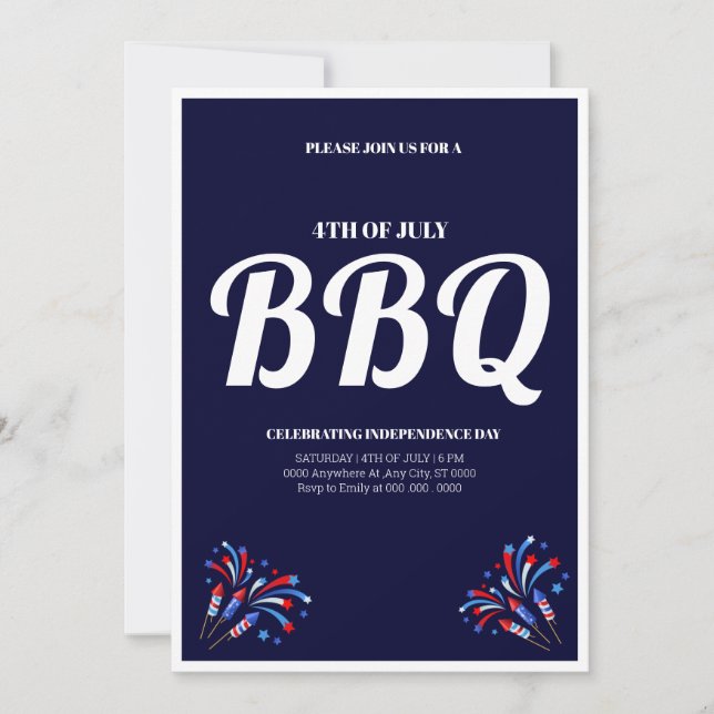 Invitación 4th of July Fireworks BBQ Party (Anverso)