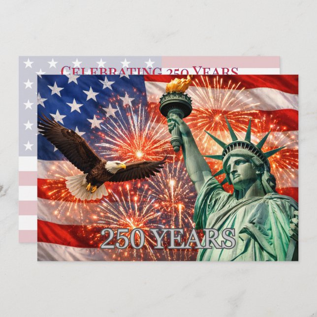 Invitación 4th of July Liberty Eagle Fireworks USA 250th (Anverso / Reverso)