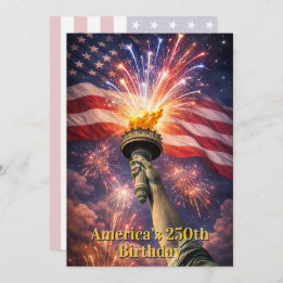 Invitación 4th of July Liberty Torch Fireworks USA 250th