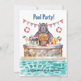 Invitación 4th of July Pool Party with Hippo 