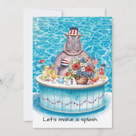 Invitación 4th of July Pool Party with Hippo 