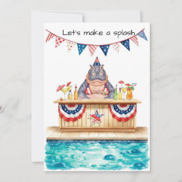 Invitación 4th of July Pool Party with Hippo 