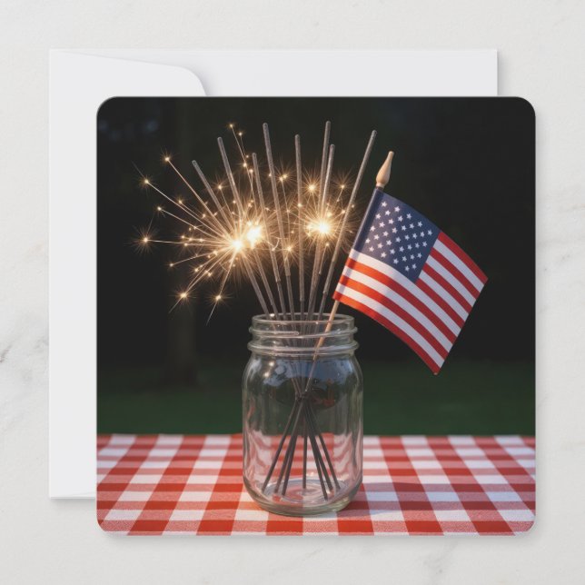 Invitación 4th of July Sparklers and Flags (Anverso)