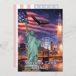 Invitación 4th of July Statue of Liberty Rocket USA 250th