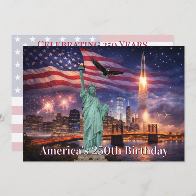 Invitación 4th of July USA 250th Statue of Liberty Rocket (Anverso / Reverso)