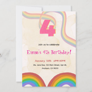 Invitación 4th Rainbow Girl Birthday Invitation   