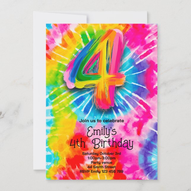 Invitación 4th Tie Dye Birthday (Anverso)