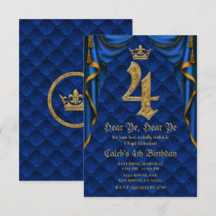 Invitación 4TO 4 CUARTO Cumpleaños Fiesta Azul Real Corona Do