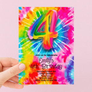 Invitación 4to Cumpleaños Tie Dye