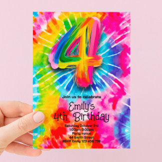 Invitación 4to Cumpleaños Tie Dye