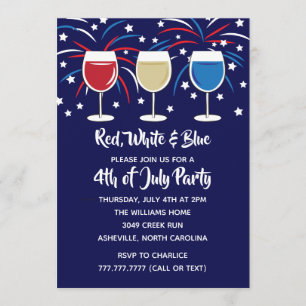 Invitación 4to del fiesta blanco y azul del rojo de vino de