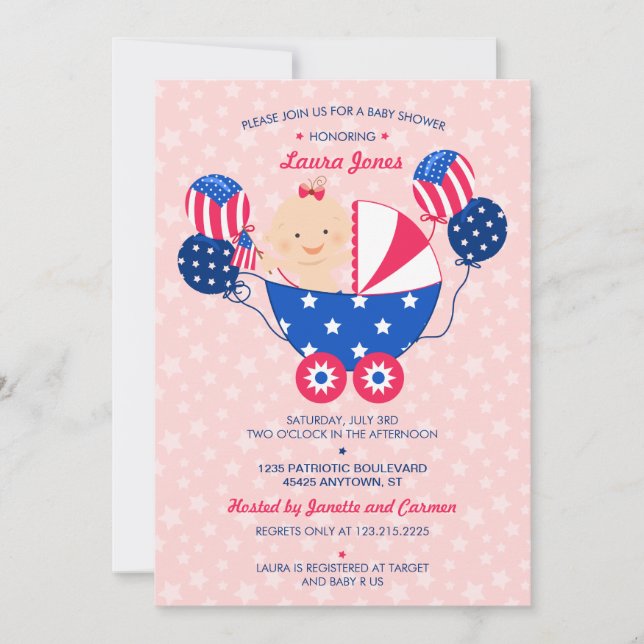 Invitación 4to lindo de la niña patriótica Baby Shower de (Anverso)