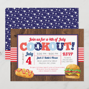 Invitación 4to patriótico del fiesta del Cookout de julio