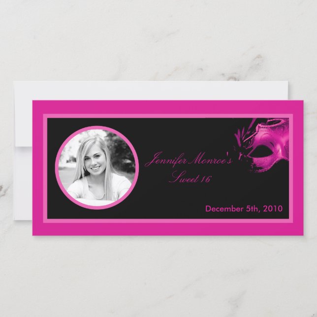 invitación 4x8 dulce 16 Fiesta negro rosado calien (Anverso)