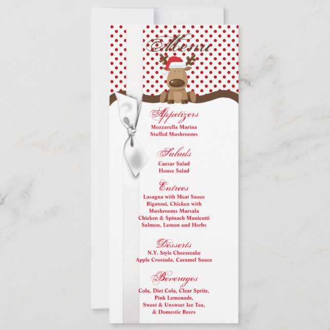 Invitación 4x9.25 Cartas de menú Navidades de renos XMAS Polk (Anverso)