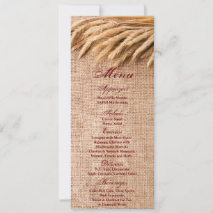 Invitación 4x9.25 Cartas de menú Trigo en Burlap Sack Country