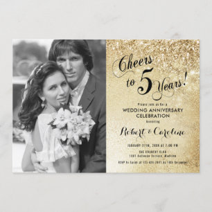 Invitación 5º Aniversario con Foto - Oro