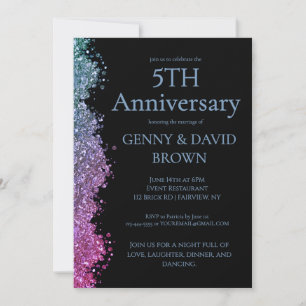 Invitación 5º Aniversario de Boda Azul Purpura Brillo Falso